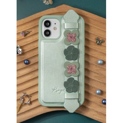 13. Kingxbar Sweet Series żelowe etui ozdobione oryginalnymi Kryształami Swarovskiego z podstawką iPhone 12 mini zielony