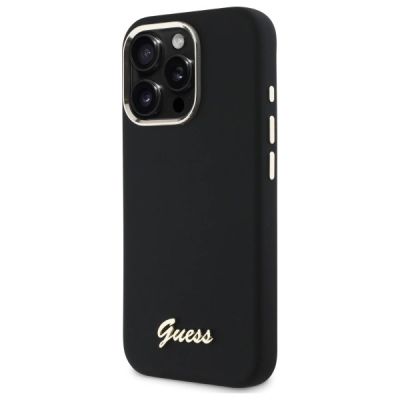 2. Etui Guess Silicone Script Metal Logo & Frame na iPhone 16 Pro - czarne