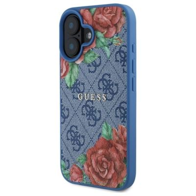 2. Etui Guess 4G Flowers Print MagSafe na iPhone 16 6.1" - niebieskie