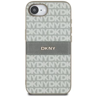 3. Etui DKNY Repeat Texture Pattern with Tonal Stripe na iPhone 16e - beżowe