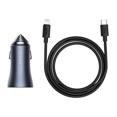 2. Baseus Golden Contactor Pro szybka ładowarka samochodowa USB Typ C / USB 40 W Power Delivery 3.0 Quick Charge 4+ SCP FCP AFC + kabel USB Typ C - Lightning szary (TZCCJD-B0G)