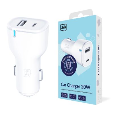 Ładowarka samochodowa 3mk Car Charger 20W PD3.0 QC 3.0 USB 1A1C - biała
