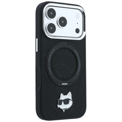 4. Etui Karl Lagerfeld with Ring Stand 360 Choupette Head Pin MagSafe na iPhone 18 Pro / 17 Pro - czarne