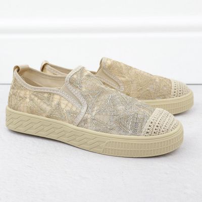 3. Espadryle damskie wsuwane z koronką beżowe Artiker 56C2127