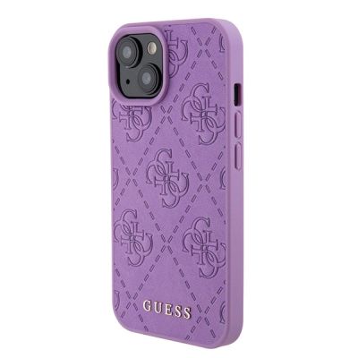 2. Etui Guess Leather 4G Stamped do iPhone 15 - fioletowe