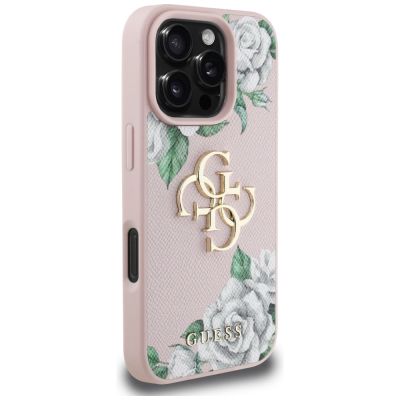 4. Etui Guess Grained Roses Big 4G logo na iPhone 16 Pro Max - różowe