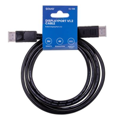 2. Kabel SAVIO CL-136 (DisplayPort M - DisplayPort M; 2m; kolor czarny)