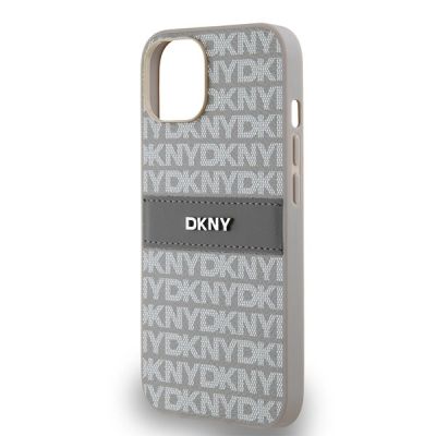 6. Etui DKNY Leather Mono Stripe & Metal Logo na iPhone 15 / 14 / 13 - beżowe