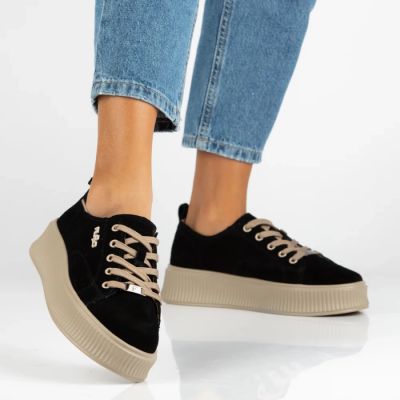 2. Skórzane półbuty sneakersy na platformie czarne Filippo DP6122
