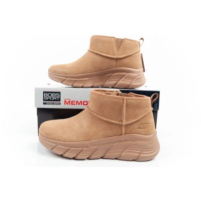 19. Skechers buty zimowe damskie botki za kostkę ocieplane skórzane brązowe