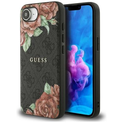 Etui Guess 4G Flowers Print MagSafe na iPhone 16e - czarne
