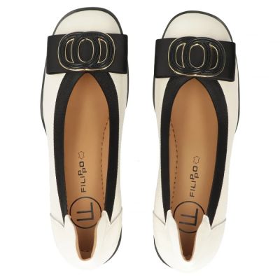 5. Skórzane czółenka lakierowane na klocku beżowe Filippo  DP6960