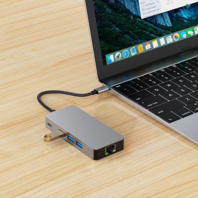 7. Adapter Tech-Protect HB05 HUB 9w1 USB-C + USB2.0 + USB3.0 + HDMI 4K 60HZ + SD / TF + PD100W + RJ45 - szary