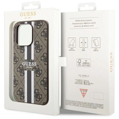 8. Etui Guess 4G Printed Stripes MagSafe na iPhone 14 Pro - brązowe
