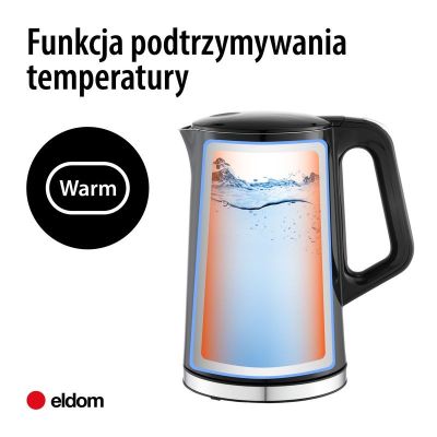 12. ELDOM CZAJNIK BEZPRZEWODOWY Z REGULACJĄ TEMPERATURY C540 JETTY 1,7 L 2200W CZARNY