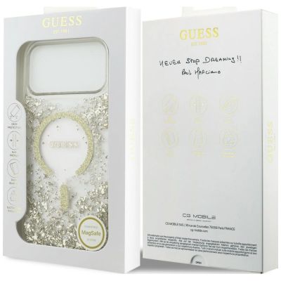 8. Etui Guess Resin Bottom Glitter MagSafe na iPhone 18 Pro Max / 17 Pro Max - złote