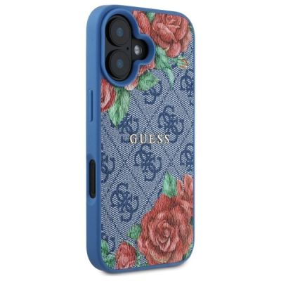 4. Etui Guess 4G Flowers Print MagSafe na iPhone 16 6.1" - niebieskie