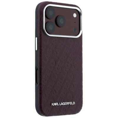 4. Etui Karl Lagerfeld Grained Allover Logo Metal Elongated MagSafe na iPhone 17 Pro Max / 18 Pro Max - burgundowe