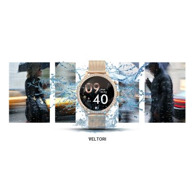 24. Smartwatch Damski VELTORI VT310-1 Złota Bransoleta + Różowy Pasek Silikonowy