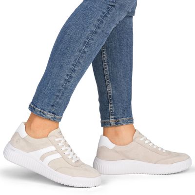 5. Skórzane półbuty sportowe sneakersy beżowe Remonte Rieker D3E00-60