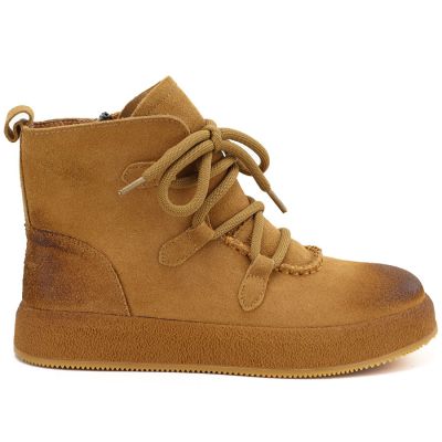 2. Skórzane botki damskie na grubej podeszwie camel Artiker 55C1008