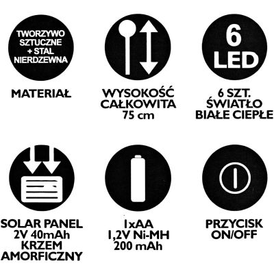 5. LAMPA SOLARNA TAŃCZĄCE NA WIETRZE KULECZKI KOLOROWE 6 LED 75CM XXL