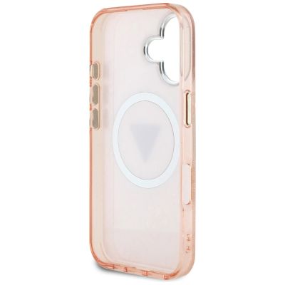 7. Etui Guess IML Metal Glitter 4G Circle Triangle MagSafe na iPhone 16 - różowe