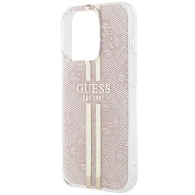6. Etui Guess IML 4G Gold Stripe na iPhone 15 Pro - różowe