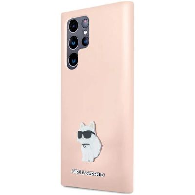 2. Etui Karl Lagerfeld Silicone Choupette Metal Pin na Samsung Galaxy S23 Ultra - różowe