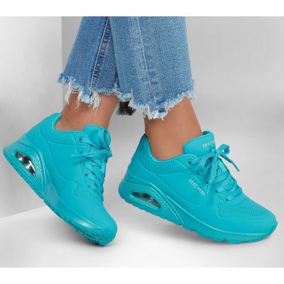 2. Buty sportowe damskie Skechers Uno Stand On Air sneakersy zielone (73690-TURQ)