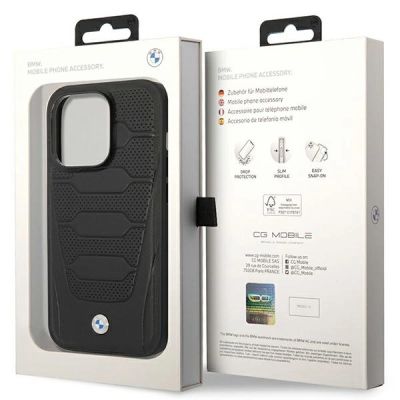 8. Etui BMW Leather Seats Pattern MagSafe na iPhone 14 Pro - czarne