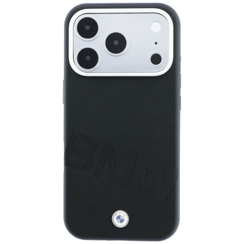 3. Etui BMW Sign Inclined Deboss Letters MagSafe na iPhone 17 Pro / 18 Pro - czarne