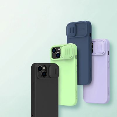 8. Nillkin CamShield Magnetic Silicone Case etui iPhone 14 Plus magnetyczny MagSafe pokrowiec z osłoną na aparat niebieski