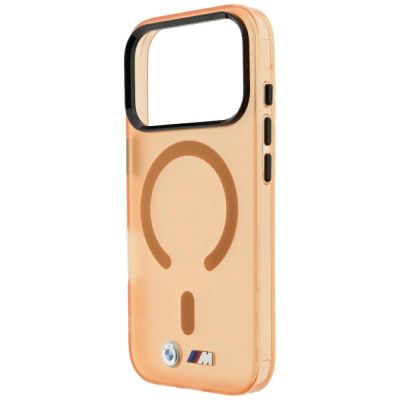 6. Etui BMW M IML Frosted Metal Logo & Trims MagSafe na iPhone 17 Pro / 18 Pro - pomarańczowe