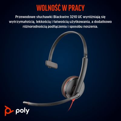 6. Poly Blackwire 3210 Monaural USB-C Headset +USB-C/A Adapter