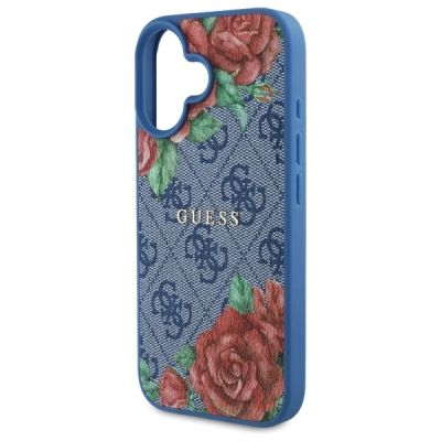 6. Etui Guess 4G Flowers Print MagSafe na iPhone 16 6.1" - niebieskie