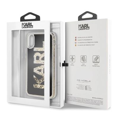 7. Etui Karl Lagerfeld Karl logo Glitter na iPhone X / Xs - czarne