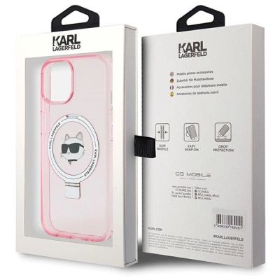 8. Etui Karl Lagerfeld Ring Stand Choupette Head MagSafe do iPhone 15 - różowe