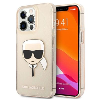 Etui Karl Lagerfeld Glitter Karl`s Head na iPhone 13 Pro Max - złote