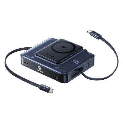 4. Stacja ładująca Baseus Nomos NH21 6w1 245W bezprzewodowa z dwoma zwijanymi kablami USB-C - czarna