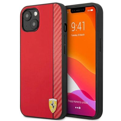 Etui Ferrari On Track Carbon Stripe na iPhone 13 mini - czerwone