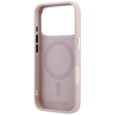 7. Etui Karl Lagerfeld with Ring Stand 360 Choupette Head Pin MagSafe na iPhone 18 Pro / 17 Pro - różowe