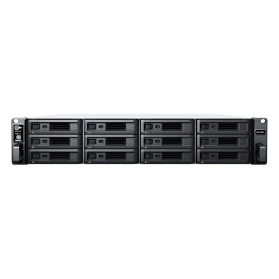3. NAS Synology RS2423RP+; 2U RACK; 12x (3.5" SATA HDD/2.5" SATA HDD); AMD Ryzen V1780B; 8 GB DDR4 ECC UDIMM (max. 32GB), 2x 1GbE RJ-45, 1x 10GbE RJ-45