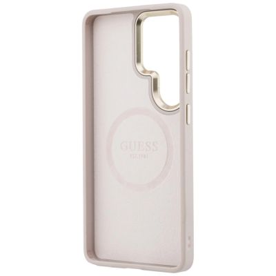 7. Etui Guess Saffiano Peony Embossed Ring MagSafe na Samsung Galaxy S26 Ultra - różowe