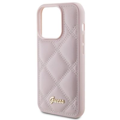 6. Etui Guess Quilted Metal Logo na iPhone 15 Pro - różowe