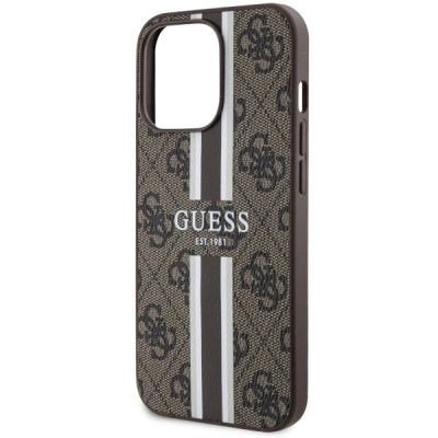6. Etui Guess 4G Printed Stripes MagSafe na iPhone 13 Pro Max - brązowe