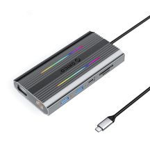 Stacja dokująca USB-C Orico XCR 12w1 RGB 3x USB-A USB-C PD 100W HDMI 4K VGA RJ45 Gigabit czytnik kart SD i microSD - szara