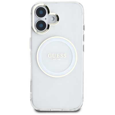 3. Etui Guess IML Metal Colored Circle Classic Logo MagSafe na iPhone 16 - białe