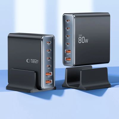 3. Stacja ładująca Tech-protect DC80W-GAN 6-PORT PD80W/QC3.0 - czarne