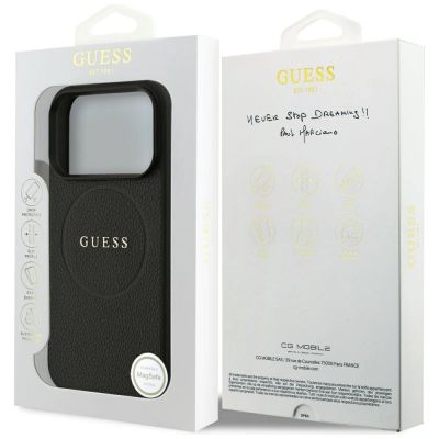 8. Etui Guess Grained Gold Ring MagSafe na iPhone 18 Pro / 17 Pro - czarne